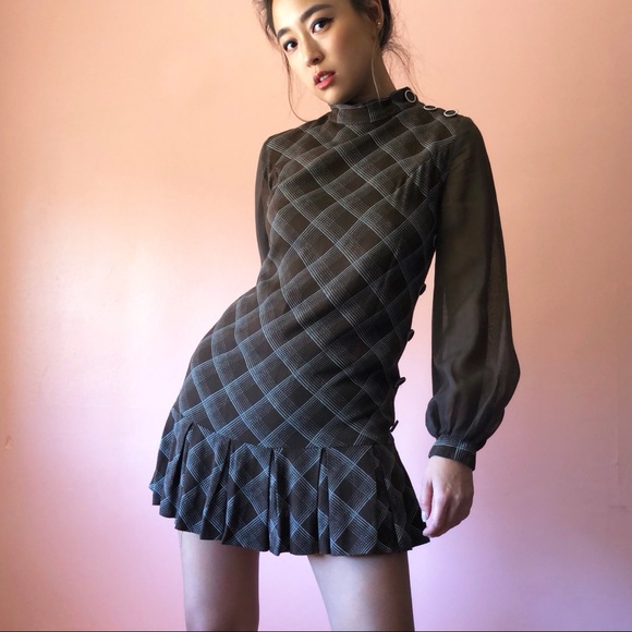 Vintage Dresses & Skirts - Vintage Brown Plaid Pleated Mini Dress